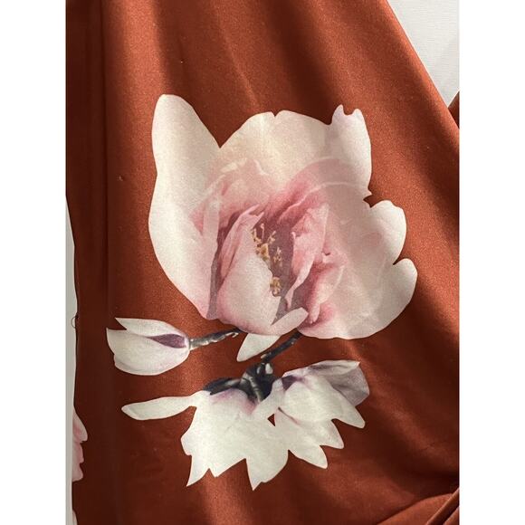 L’atiste By Amy Women Faux Orange Rust Floral Wrap Romper Size Small Sleeveless - Picture 8 of 13
